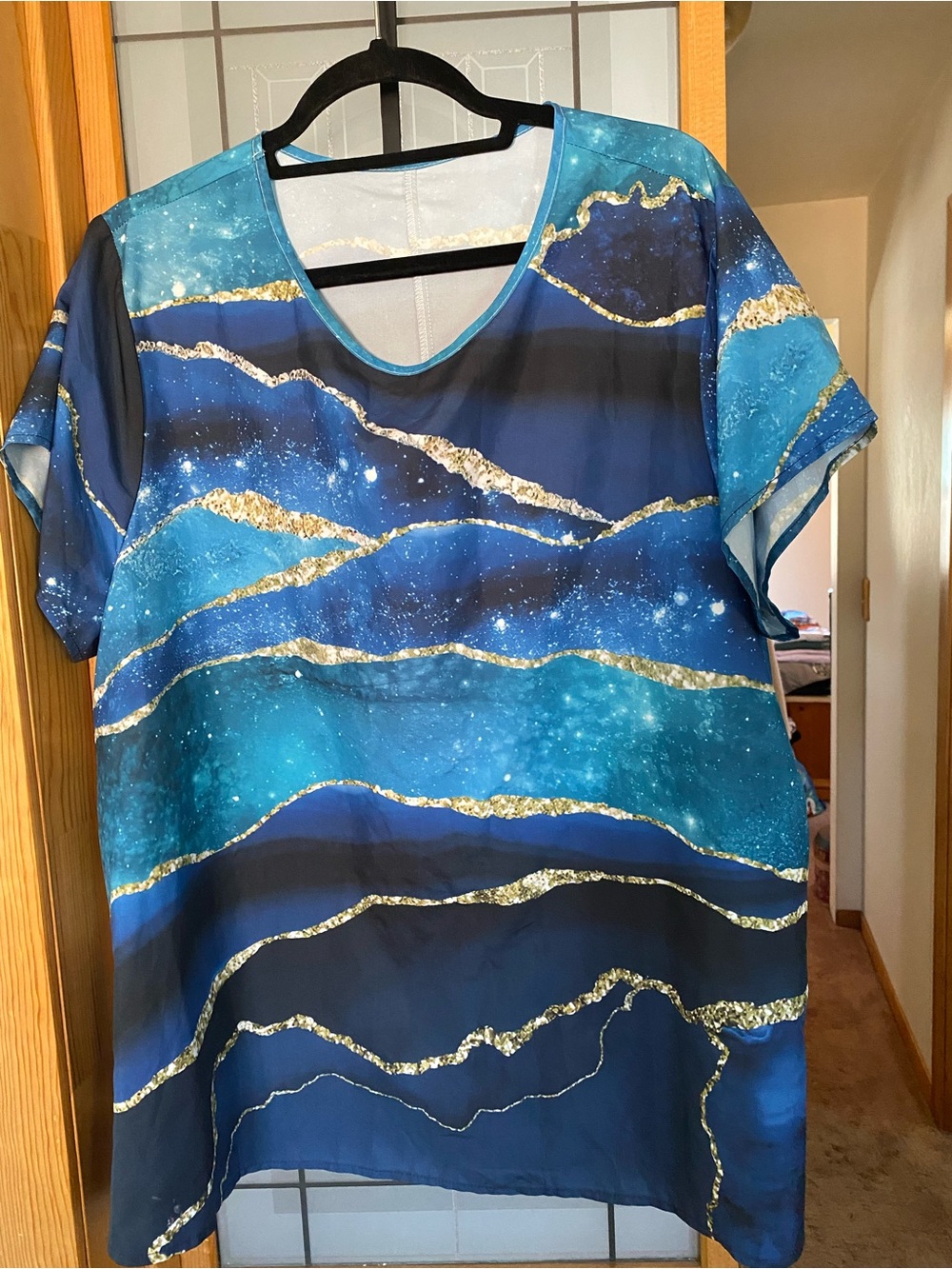 Women’s Blue Gold Wave Print Blouse